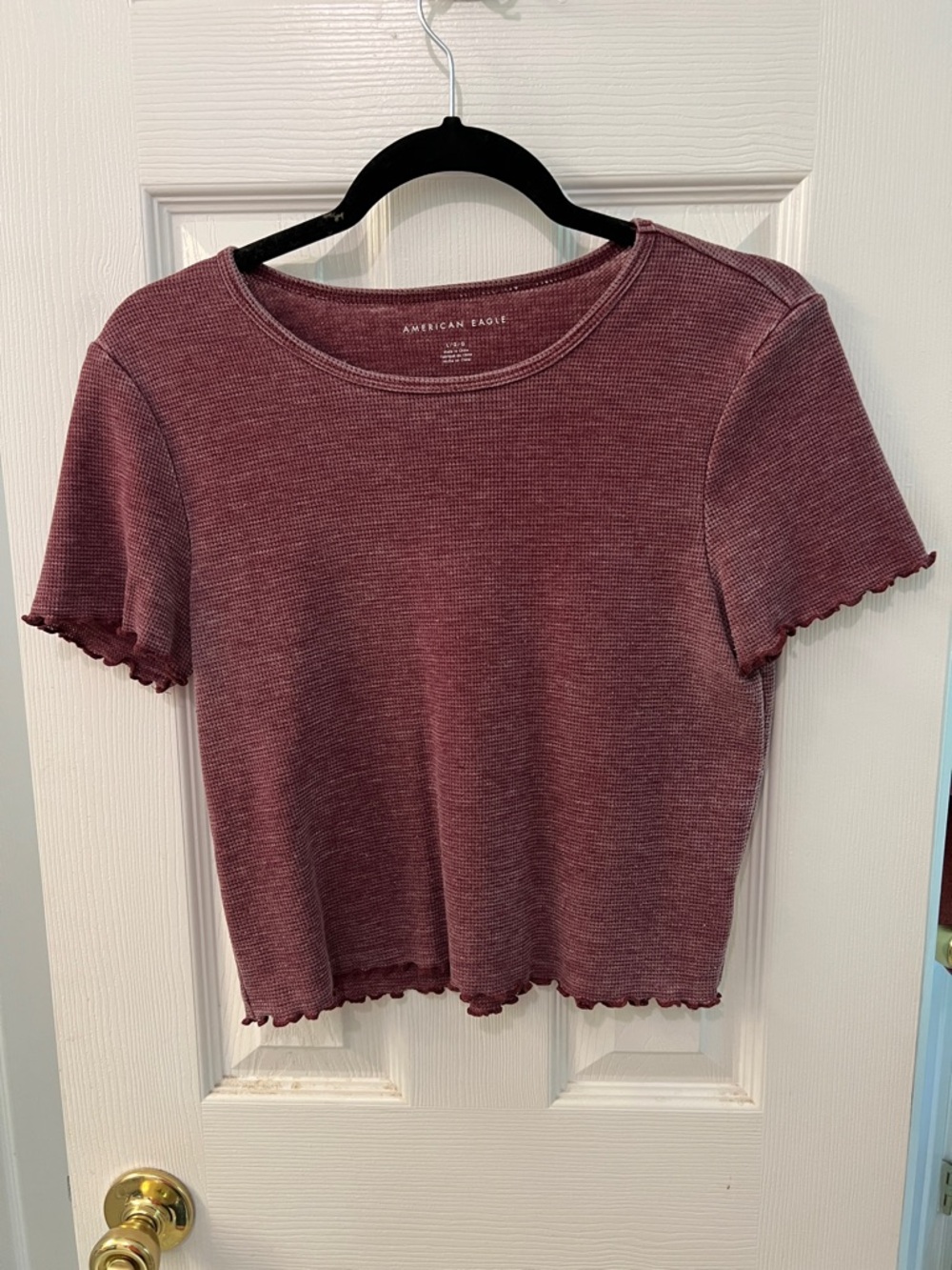American Eagle Outfitters Mauve Ribbed Lettuce-Edge Crop Top